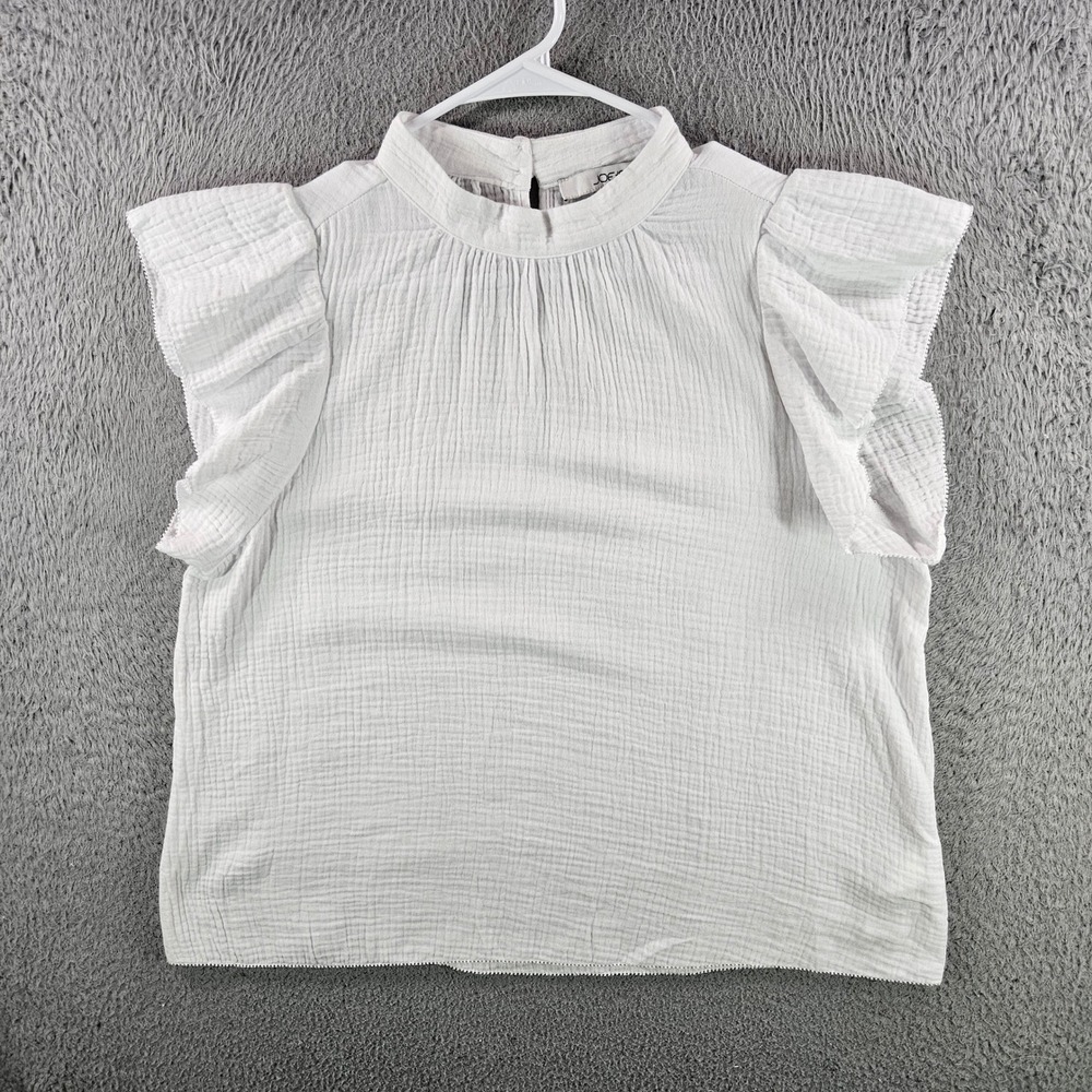 Joe's Jeans Collection White Cotton Gauze Ruffle Mock Neck Top Large